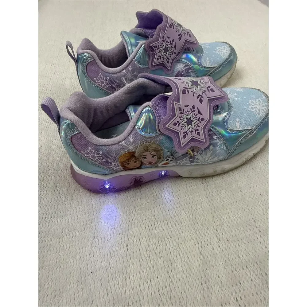 Disney Frozen Girls' Light-Up Sneaker Purple Glitter Elsa Anna Size 12